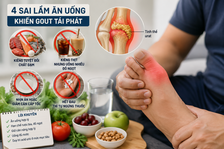 Kiêng chất đạm tuyệt đối vẫn tái phát gout do 4 sai lầm trong ăn uống